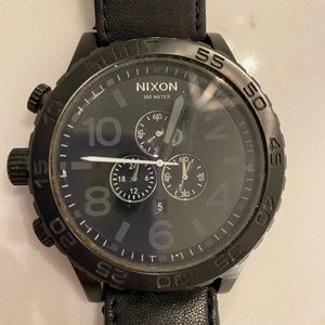 Mens black leather Nixon watch